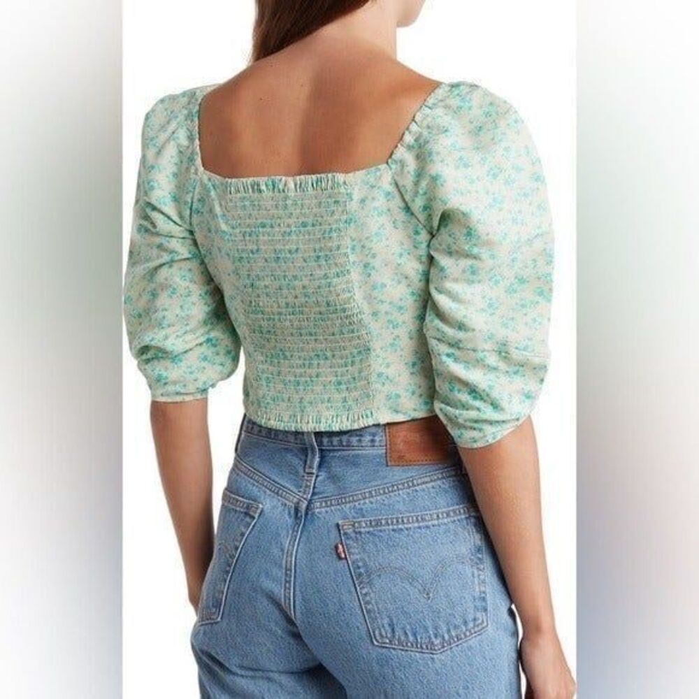 LEVIS Yvie Puff Sleeve Crop Light Green Beige Blouse Size XL